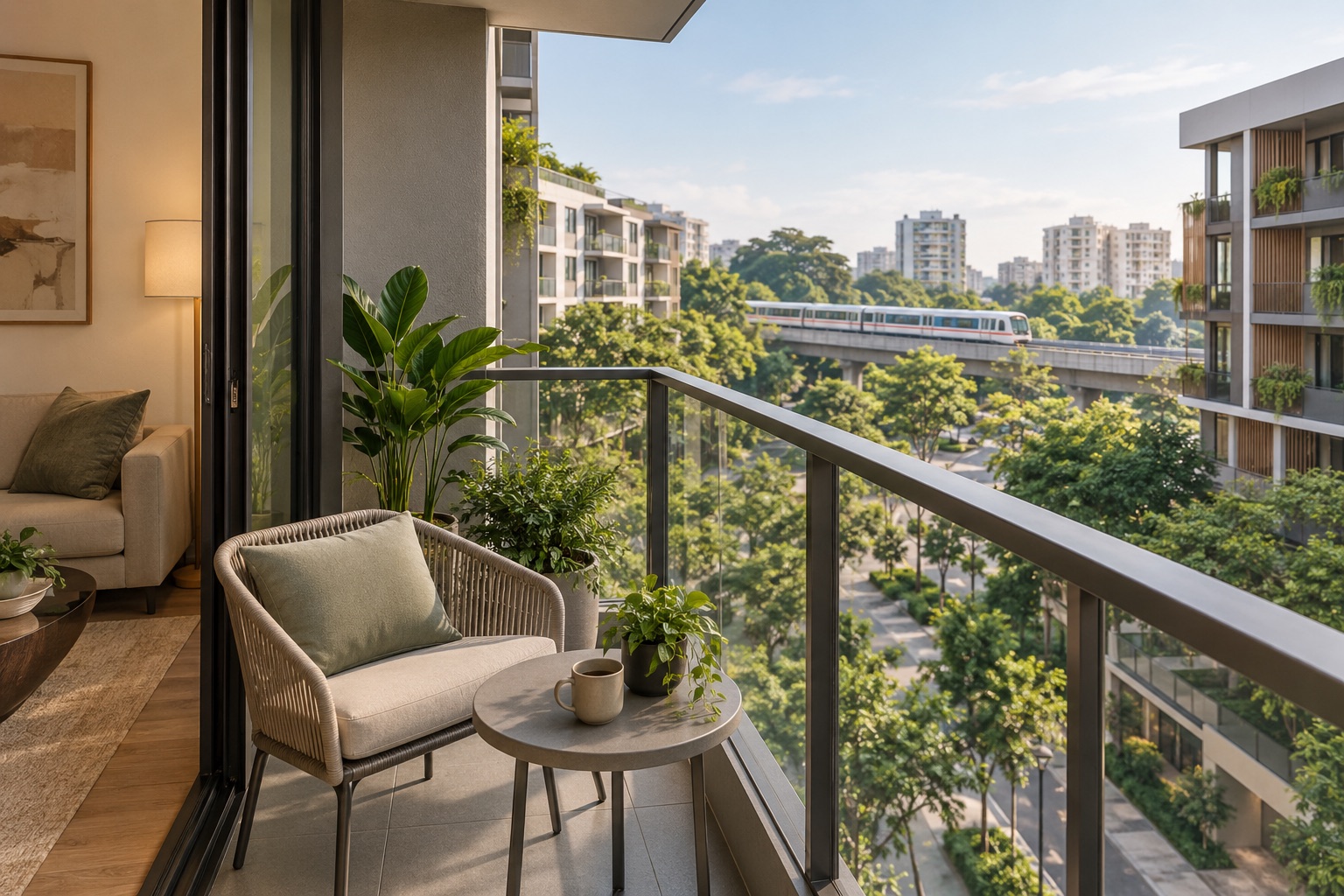 Illustrative Singapore condominium interior and neighbourhood view